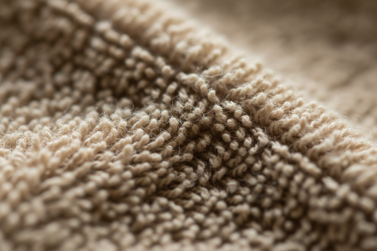 a towel in color #a39382, zoomed in on the cotton fiber